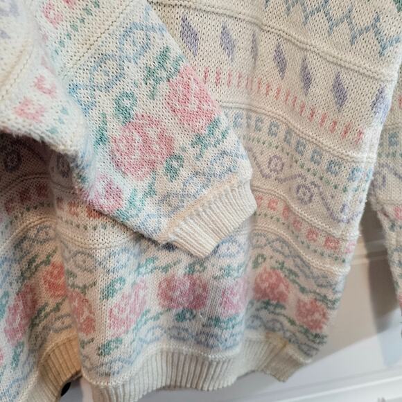 Vintage Northern Isles Sweater Mens Large White 90s Spring Cosby Cottage Preppy - Picture 5 of 9